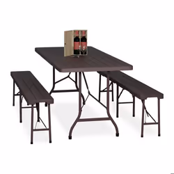 Relaxdays Ensemble table pliante et 2 bancs pour jardin pavillon ou camping effet bois 180 cm marron