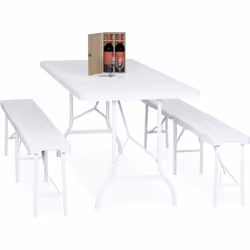 Profitez de vos moments en plein air avec cet ensemble de table de jardin pliante accompagnée de deux bancs. Grâce à son char ...