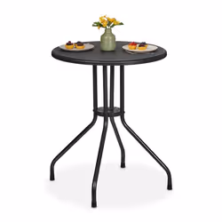 Relaxdays Table de jardin ronde H x D : 73 x 60 cm aspect rotin extérieur en plastique et acier noire