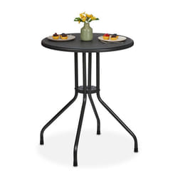Relaxdays Table de jardin ronde H x D : 73 x 60 cm aspect rotin extérieur en plastique et acier noire
