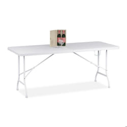 Relaxdays table de jardin pliante 73 x 180 x 74 cm plastique et acier résistante aux intempéries blanche