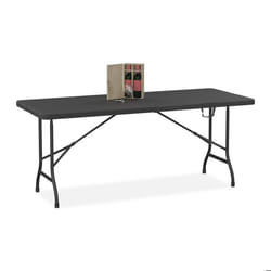 Relaxdays table de jardin pliante 73 x 180 x 74 cm plastique et acier résistante aux intempéries noire