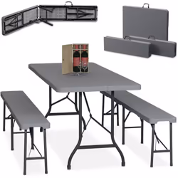 Profitez pleinement de vos moments en plein air avec cet ensemble de mobilier de jardin composé d'une table pliante et de deu ...