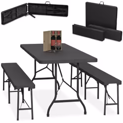 Profitez pleinement de vos moments en plein air avec cet ensemble de mobilier de jardin composé d'une table pliante et de deu ...