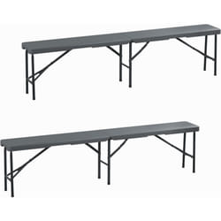 Relaxdays - Banc pliable, lot de 2, acier et plastique, pour jardin, terrasse, camping, hlp : 43x180x25 cm, gris