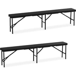 Relaxdays - Banc pliable, lot de 2, acier et plastique, pour jardin, terrasse, camping, hlp : 43x180x25 cm, noir