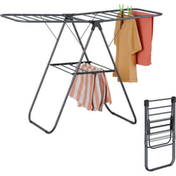 Séchoir à linge pliable, 2 niveaux, avec des ailes, HxLxP : 93x136x58 cm, étendoir en métal, gris - Relaxdays