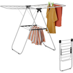 Séchoir à linge pliable, 2 niveaux, avec des ailes, HxLxP : 93x136x58 cm, étendoir en métal, blanc - Relaxdays