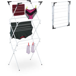 Séchoir à linge pliable, 18 barres, 136x62x51 cm, intérieur, métal, étendoir à linge compact, blanc - Relaxdays