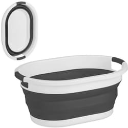 Relaxdays - Panier à linge, 24 litres, en plastique, pliable, rangement peu encombrant, avec poignées, noir et blanc