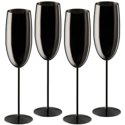 Relaxdays Verre à champagne en acier inoxydable, lot de 4, garde les boissons fraîches, 250 ml, à emporter, noir