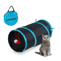 Relaxdays - Tunnel pliable pour chat, LxD : env. 48x26 cm, avec jouets et sac de transport, jouet interactif, noir