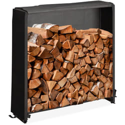 Relaxdays - Range-bûches avec protection, pour bûches à partir de 25 cm, support en fer, HxLxP : 110 x 110 x 29 cm, noir