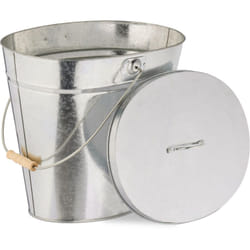 Seau avec couvercle, 22 l, poignée en bois, pour charbon & cendres, cheminée, poêle, acier galvanisé, argenté - Relaxdays
