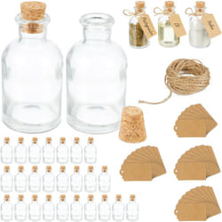 Relaxdays - mini bouteilles, lot de 30, petites fioles, bouchon de liège, 60 ml, mariage, épices, transparent/nature