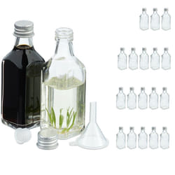 Relaxdays - Mini bouteilles en verre, lot de 20, petites fioles à remplir, 50 ml, bouchon à vis, transparent/argenté