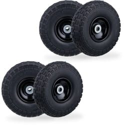 Relaxdays - Lot de 4 roues de chariot, caoutchouc, 4.10/3.50-4', jantes en acier, jusqu'à 150 kg, 260x85 mm, noir
