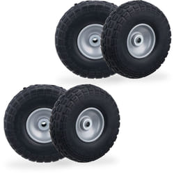 Relaxdays - Lot de 4 roues de chariot, caoutchouc, 4.10/3.50-4', jantes en acier, jusqu'à 150 kg, 260x85 mm, noir - gris