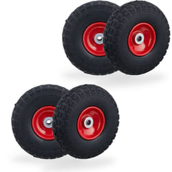 Relaxdays - Lot de 4 roues de chariot, caoutchouc, 4.10/3.50-4', jantes en acier, jusqu'à 150 kg, 260x85 mm, noir - rouge