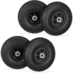 Relaxdays - Lot de 4 roues de chariot, caoutchouc, 4.10/3.50-4', jantes en plastique, jusqu'à 150 kg, 260x85 mm, noir