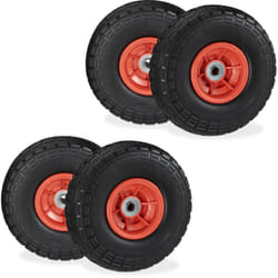 Relaxdays Lot de 4 roues de chariot, caoutchouc, 4.10/3.50-4", jantes plastique, jusqu’à 150 kg, 260x85 mm, noir - rouge