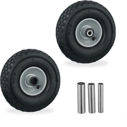 Relaxdays - Roue de diable, lot de 2, 3.00-4, pneu, équipement complet, jante en acier, 3 adaptateurs, noir - gris