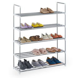 Relaxdays Étagère à chaussures à emboîter meuble en métal5 étages rangement à emboîter argent/blanc