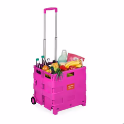 Chariot de courses pliable - Relaxdays - Rose - 2 roues - Poignée télescopique - Charge 35 kg