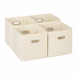 Relaxdays Lot de 4 boîtes de rangement caisses pliables HxLxP : 30x30x30 cm poignées panières pour étagère beige