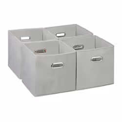 Relaxdays Lot de 4 boîtes de rangement caisses pliables HxLxP : 30x30x30 cm poignées panières pour étagère gris