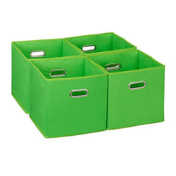 Relaxdays Lot de 4 boîtes de rangement caisses pliables HxLxP : 30x30x30 cm poignées panières pour étagère vert