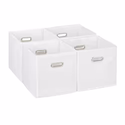 Relaxdays Lot de 4 boîtes de rangement caisses pliables HxLxP : 30x30x30 cm poignées panières pour étagère blanc