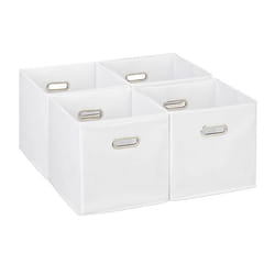 Relaxdays Lot de 4 boîtes de rangement caisses pliables HxLxP : 30x30x30 cm poignées panières pour étagère blanc