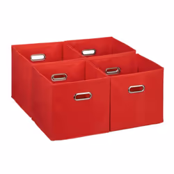 Relaxdays Lot de 4 boîtes de rangement caisses pliables HxLxP : 30x30x30 cm poignées panières pour étagère rouge