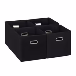 Relaxdays Lot de 4 boîtes de rangement caisses pliables HxLxP : 30x30x30 cm poignées panières pour étagère noir