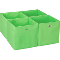 Bac de rangement, lot 4, corbeille pliable, trou pratique, h x l x p : 30 x 30 x 30 cm, pour étagère, vert - Relaxdays