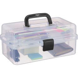 Relaxdays Boîte de rangement à 9 compartiments, caisse pour le bricolage, HxLxP: 14,5 x 33 x 19 cm, transparent - noir