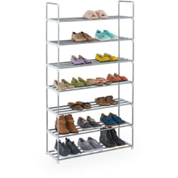 Tagère à chaussures à emboîter, meuble en métal, 7 étages, rangement à emboîter, argent/blanc - Relaxdays