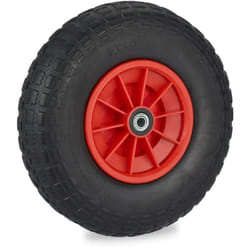 Relaxdays Roue de brouette 4.00-6, caoutchouc, jante en plastique, pour chariot, robuste, jusqu’à 100 kg, noir - rouge