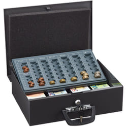 Relaxdays - Caisse à monnaie, verrouillable, monnayeur, 4 compartiments pour billets, fer, hlp : 11,5x36x28,5 cm, grise