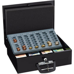 Relaxdays - Caisse à monnaie, verrouillable, monnayeur, 4 compartiments pour billets, fer, hlp : 11,5x36x28,5 cm, noire