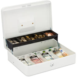 Relaxdays - Caisse à monnaie, compartiments pour billets et pièces, fer, h x l x p : 8,5 x 30,5 x 24,5 cm, blanche