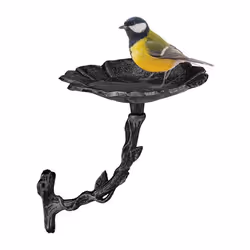 Relaxdays Abreuvoir à oiseaux suspendu en fonte résistant au gel et pluie style rétro et motif à fleur argenté