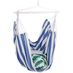 Hamac, coton, siège suspendu pour intérieur & extérieur, 150 kg, enfants & adultes, bleu - blanc - Relaxdays