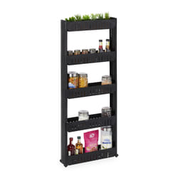Tagère de cuisine à roulettes, 5 niveaux, rangement étroit, hlp 131x12,5x54 cm, plastique, noir - Relaxdays
