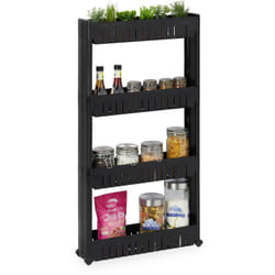 Relaxdays - tagère de cuisine à roulettes, 4 niveaux, rangement étroit, hlp 101x12,5x54 cm, plastique, noir