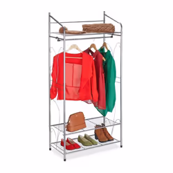 Relaxdays Penderie métal garde-robe porte-manteau HxLxP : 161 x 78 x 36 cm 3 étagères & tringle à vêtements argenté