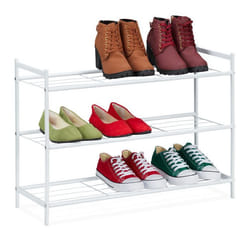 Relaxdays Étagère à chaussures en métal 3 niveaux range-chaussures 9 paires HxLxP : 50 x 70 x 26 cm vertical blanc