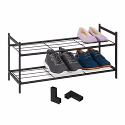 Relaxdays Étagère à chaussures en métal 2 niveaux empilable porte-chaussures HLP 335x70x26 cm pour 6 paires noir