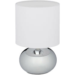 Relaxdays - Lampe de chevet, luminaire rond, tactile, HxD: 27,5x18cm, E14, éclairage sur pied abat-jour, argenté/blanc